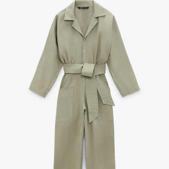 NWT Zara Khaki Green Long Belted Jumpsuit XXL - Picture 4 of 13